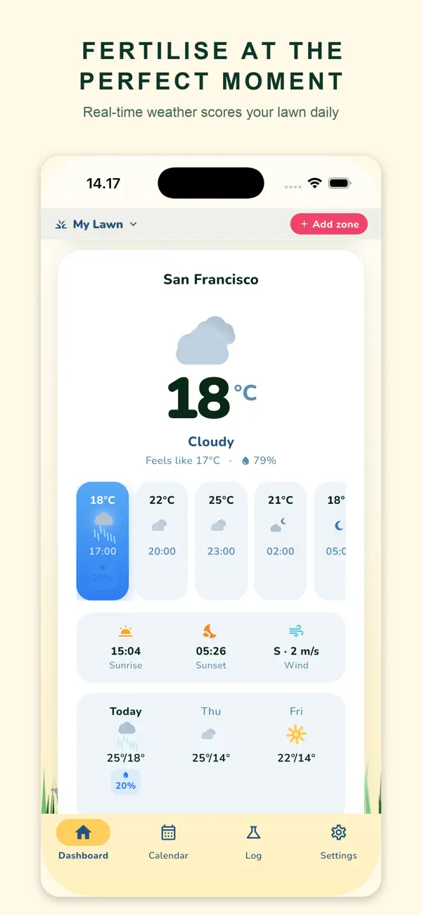 Real-time weather scores your lawn daily
