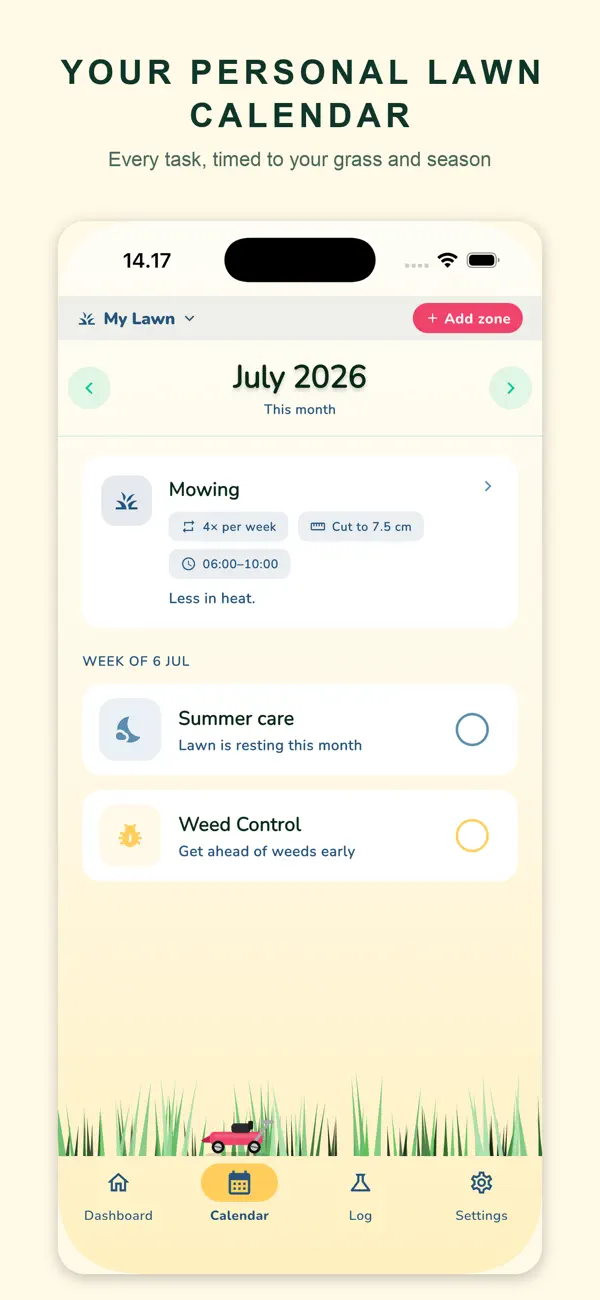 Every task, timed to your grass and season