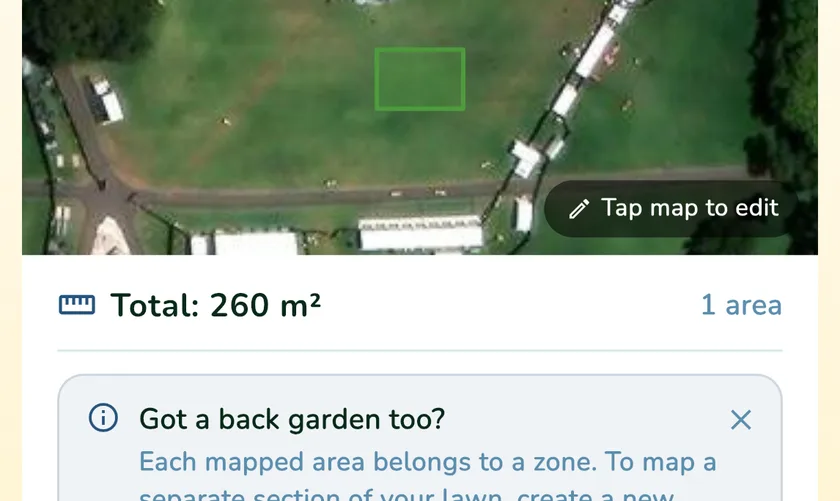 Mapped lawn area in the What a Green Lawn app for a lawn in Sydney