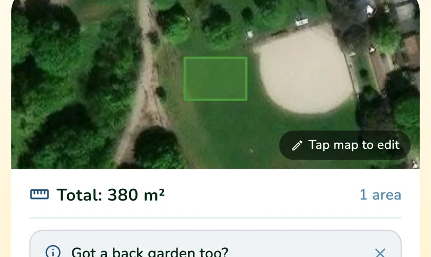 Mapped lawn area in the What a Green Lawn app for a lawn in Toronto