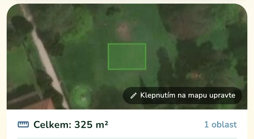 Změřená plocha trávníku v aplikaci What a Green Lawn pro zahradu v Brně