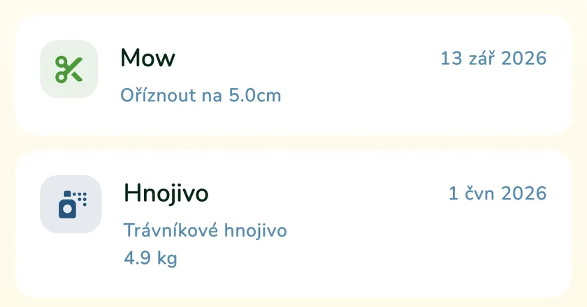 Deník v aplikaci What a Green Lawn se sečením a hnojením