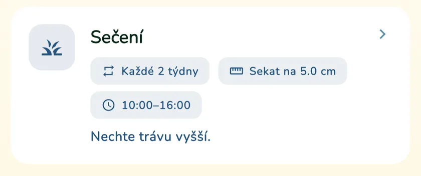 Karta sečení v kalendáři aplikace What a Green Lawn pro trávník v Brně v listopadu
