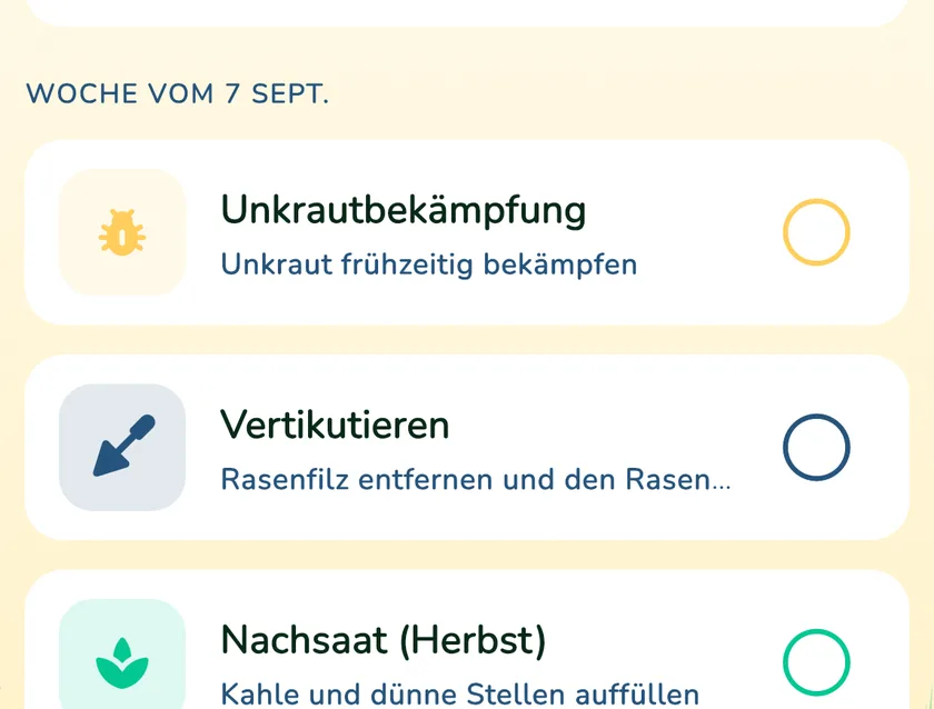 Kalenderaufgaben in der App What a Green Lawn für einen Rasen in München