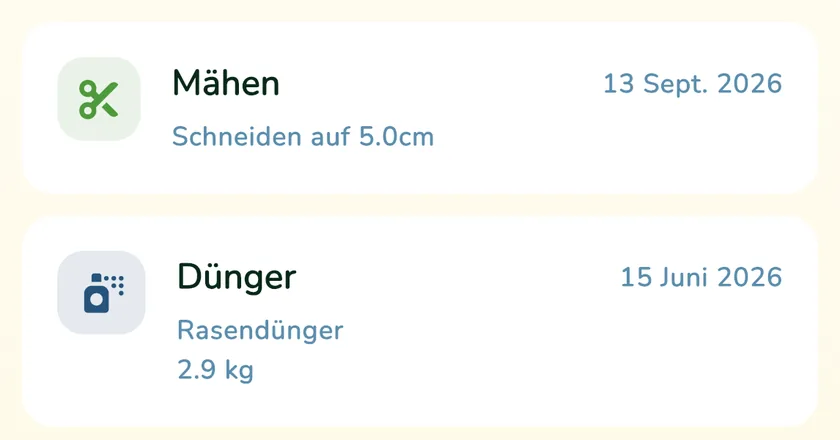 Protokoll in der App What a Green Lawn mit Mähen und Düngen
