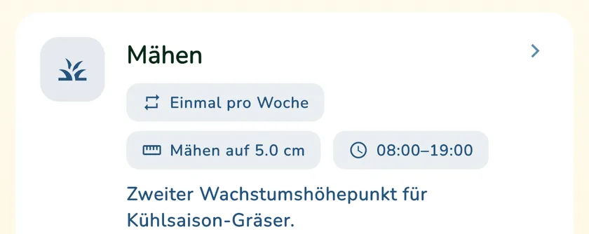 Mähkarte im Kalender der App What a Green Lawn für einen Rasen in München im September