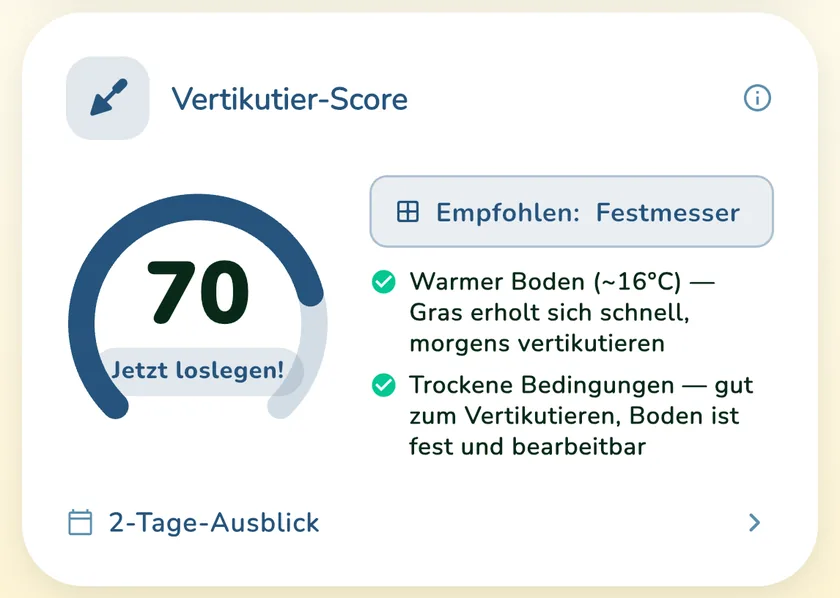 Vertikutier-Score 70 in der App What a Green Lawn für einen Rasen in München