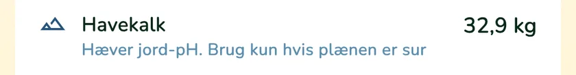 Havekalk i produktmængderne i appen What a Green Lawn for en plæne i Aarhus