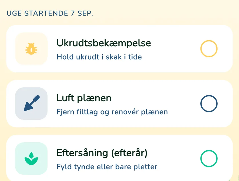 Kalenderopgaver i appen What a Green Lawn for en plæne i Aarhus
