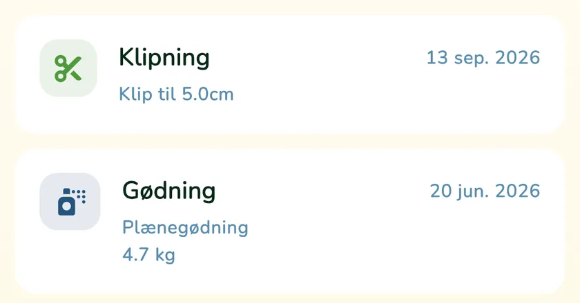 Logbog i appen What a Green Lawn med klipning og gødning
