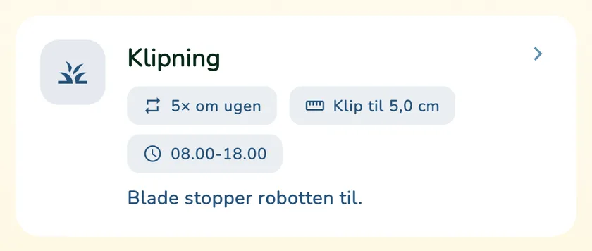 Klipning for robotplæneklipper i kalenderen i appen What a Green Lawn for en plæne i Aarhus