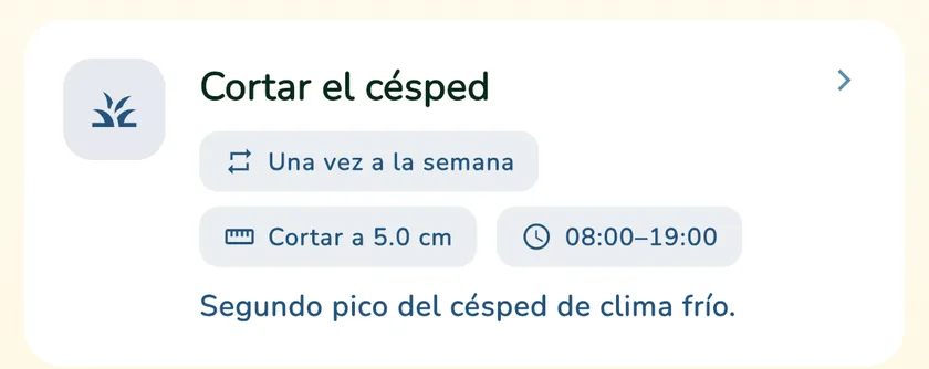 Tarjeta de corte en el calendario de la app What a Green Lawn para un césped en Madrid en septiembre