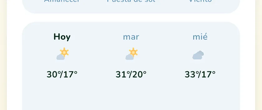 Previsión a tres días en la app What a Green Lawn para un césped en Madrid