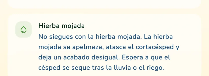 Regla de hierba mojada en los detalles de corte de la app What a Green Lawn para un césped en Madrid