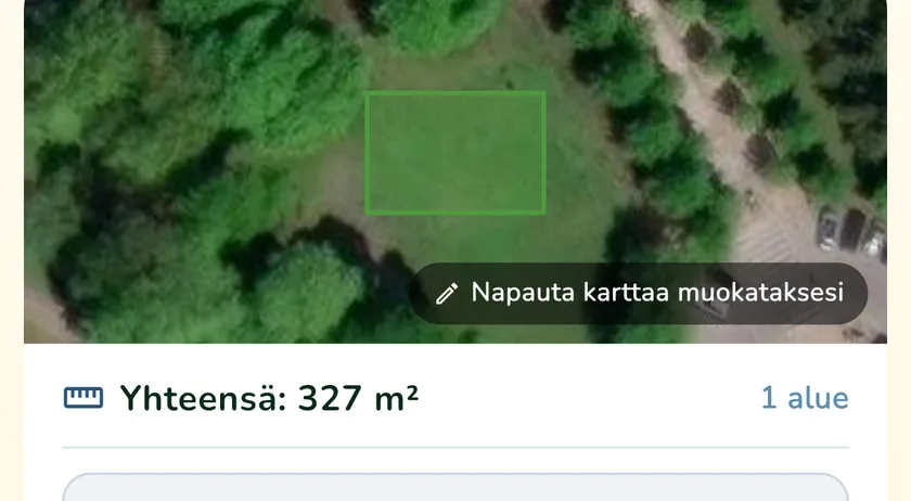 Mitattu nurmikon pinta-ala What a Green Lawn -sovelluksessa Helsingissä sijaitsevalle pihalle
