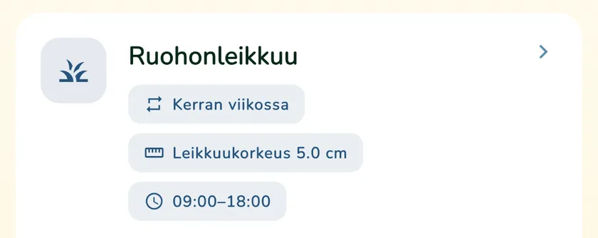 Leikkuukortti What a Green Lawn -sovelluksen kalenterissa helsinkiläiselle nurmikolle syyskuussa