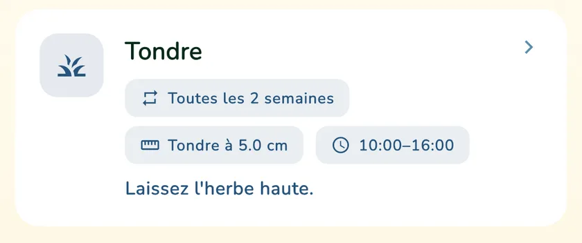 Carte de tonte du calendrier de l'application What a Green Lawn pour une pelouse à Lyon en novembre