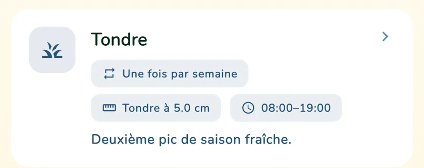 Carte de tonte du calendrier de l'application What a Green Lawn pour une pelouse à Lyon en septembre
