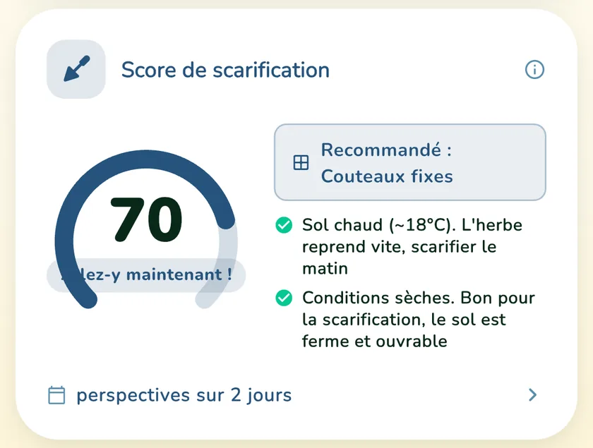 Score de scarification de 70 dans l'application What a Green Lawn pour une pelouse à Lyon