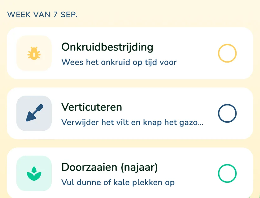 Kalendertaken in de app What a Green Lawn voor een gazon in Utrecht