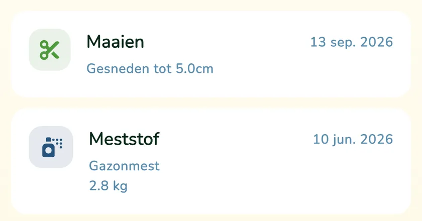 Logboek in de app What a Green Lawn met maaien en bemesten