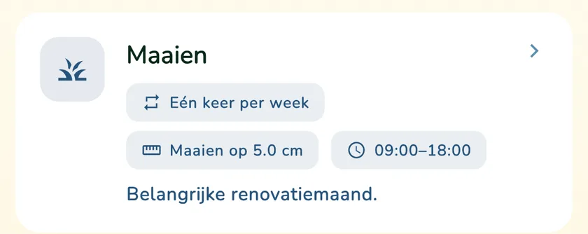 Maaikaart in de kalender van de app What a Green Lawn voor een gazon in Utrecht in september