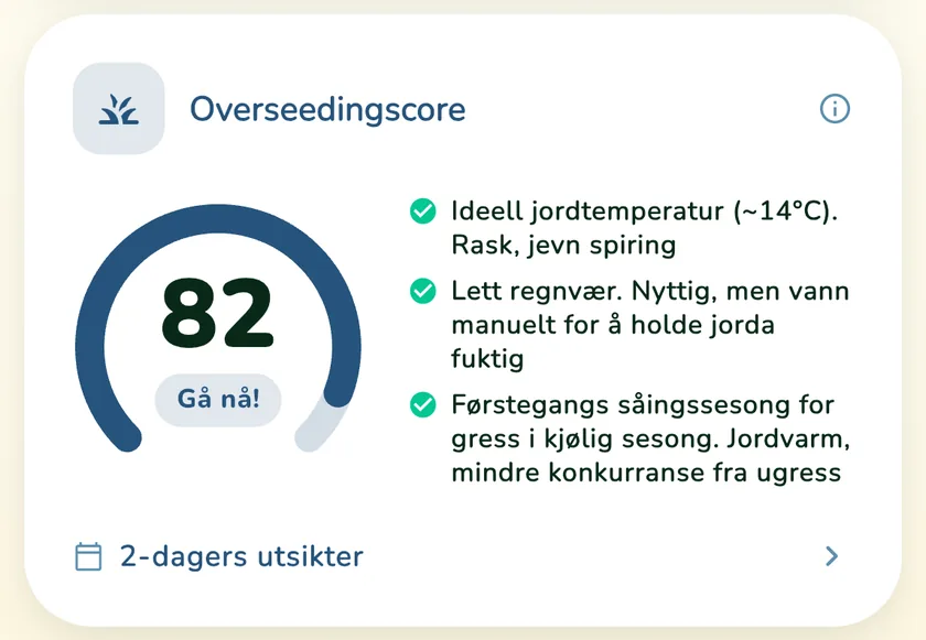 Poeng for ettersåing 82 i appen What a Green Lawn for en plen i Oslo