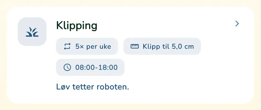 Klipping for robotgressklipper i kalenderen i appen What a Green Lawn for en plen i Oslo