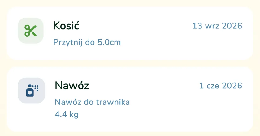 Dziennik w aplikacji What a Green Lawn z koszeniem i nawożeniem