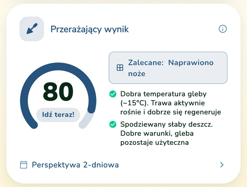 Ocena wertykulacji 80 w aplikacji What a Green Lawn dla trawnika w Krakowie