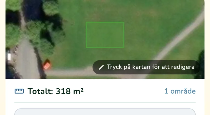 Uppmätt gräsyta i appen What a Green Lawn för en trädgård i Göteborg