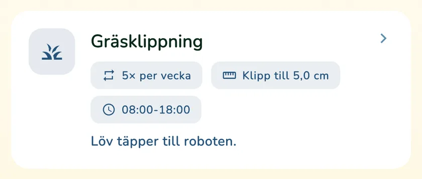Klippning för robotgräsklippare i kalendern i appen What a Green Lawn för en gräsmatta i Göteborg
