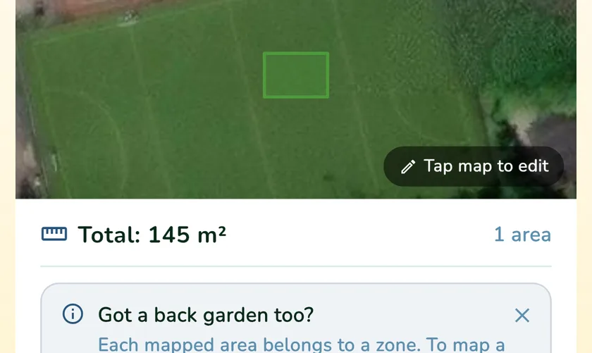 Mapped lawn area in the What a Green Lawn app for a garden in Manchester